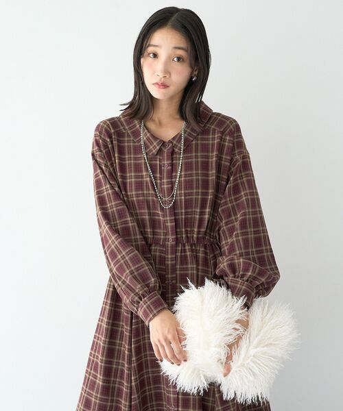 earth music&ecology(アースミュージックアンドエコロジー)の「マルチウェイチェックシャツワンピース(シャツワンピース・レディース・ブラック/ボルドー・FREE)」の7枚目の写真