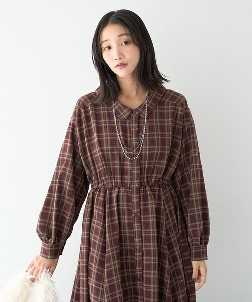 earth music&ecology(アースミュージックアンドエコロジー)の「マルチウェイチェックシャツワンピース(シャツワンピース・レディース・ブラック/ボルドー・FREE)」の8枚目の写真