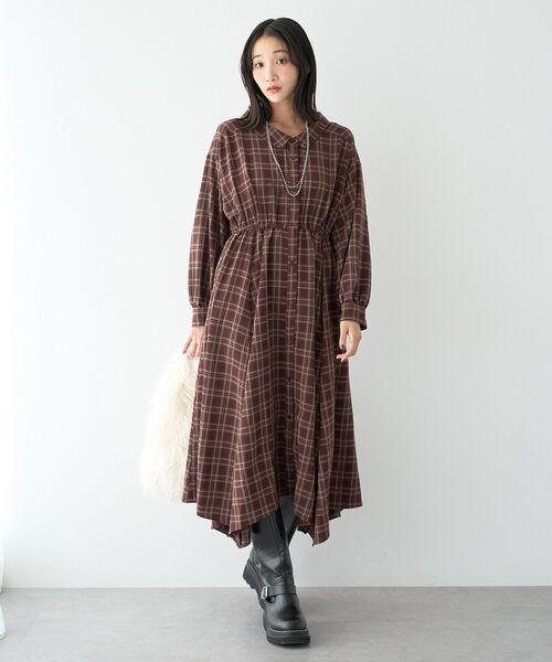 earth music&ecology(アースミュージックアンドエコロジー)の「マルチウェイチェックシャツワンピース(シャツワンピース・レディース・ブラック/ボルドー・FREE)」の10枚目の写真
