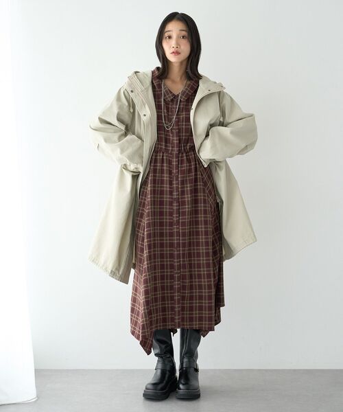 earth music&ecology(アースミュージックアンドエコロジー)の「マルチウェイチェックシャツワンピース(シャツワンピース・レディース・ブラック/ボルドー・FREE)」の12枚目の写真