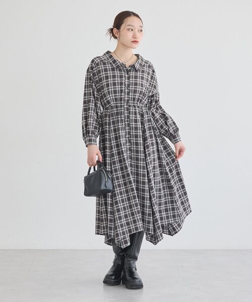 earth music&ecology(アースミュージックアンドエコロジー)の「マルチウェイチェックシャツワンピース(シャツワンピース・レディース・ブラック/ボルドー・FREE)」の13枚目の写真