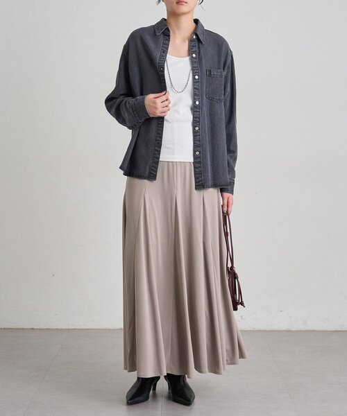 LOUNGEDRESS(ラウンジドレス)の「フィブリルテレコフレアスカート(スカート・レディース・ベージュ/チャコールグレー・36/38)」の15枚目の写真