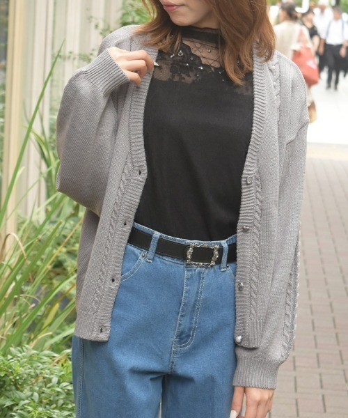 axes femme（アクシーズファム）の「アソートボタンニットカーデ（カーディガン/ボレロ・レディース・グレー/ワイン/ダークブラウン/キナリ・FREE）」の2枚目の写真
