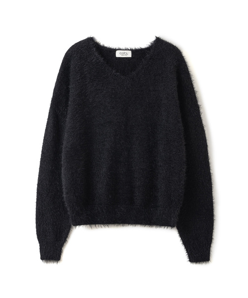 COSTUMEOCLOCK WOMAN(カスタムオクロック ウーマン)の「ヘアリー オフショルダー vneck ニット 2 COLOR COWKT023(ニット/セーター・レディース・ブラック/アイボリー・FREE)」の1枚目の写真