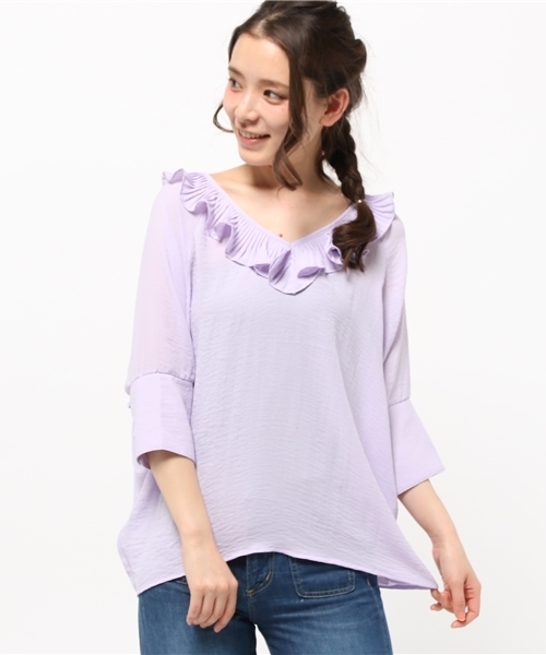 mystic(ミスティック)の「【mystic】衿フリルVプルオーバー(シャツ/ブラウス・レディース・パープル/グレー/ネイビー/ベージュ・フリ-)」の12枚目の写真