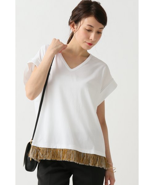 FIGARO Paris（フィガロパリ）の「SONIA DE NISCO フリンジVネック Tシャツ◆（Tシャツ/カットソー・レディース・ブラック/ホワイト・38/40）」の17枚目の写真