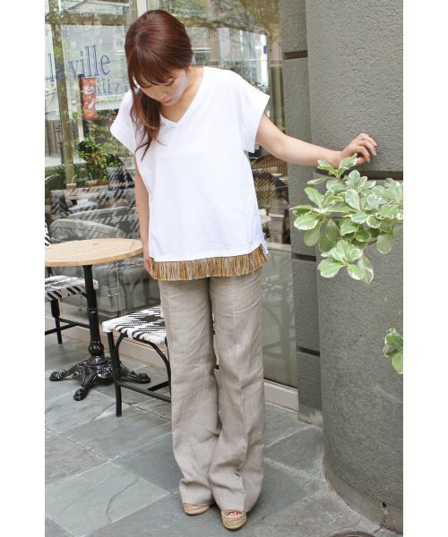 FIGARO Paris（フィガロパリ）の「SONIA DE NISCO フリンジVネック Tシャツ◆（Tシャツ/カットソー・レディース・ブラック/ホワイト・38/40）」の18枚目の写真