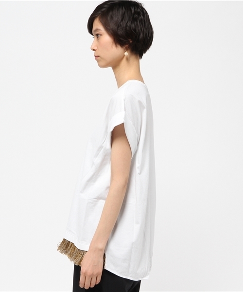 FIGARO Paris（フィガロパリ）の「SONIA DE NISCO フリンジVネック Tシャツ◆（Tシャツ/カットソー・レディース・ブラック/ホワイト・38/40）」の4枚目の写真
