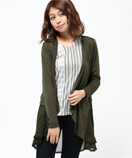 VENCEEXCHANGE（ヴァンスエクスチェンジ）の「オルテガTシフォンカーデアンサンブル         （カーディガン/ボレロ・レディース・オフホワイト/グレー/ダークカーキ/ブラック・MEDIUM）」の4枚目の写真
