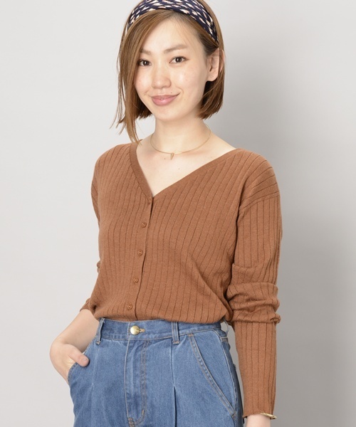 Omekashi（オメカシ）の「ＶネックRIBニットカーディガン（カーディガン/ボレロ・レディース・ブラウン/オフホワイト/グレー/ブルー/ブラック・ﾌﾘ-）」の5枚目の写真