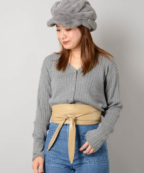 Omekashi（オメカシ）の「ＶネックRIBニットカーディガン（カーディガン/ボレロ・レディース・ブラウン/オフホワイト/グレー/ブルー/ブラック・ﾌﾘ-）」の4枚目の写真