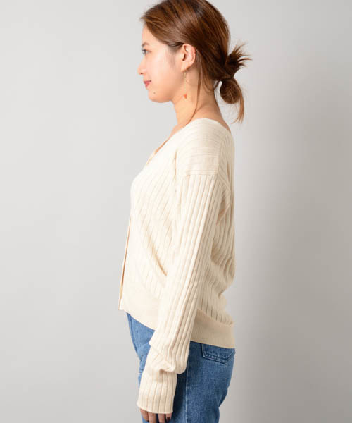 Omekashi（オメカシ）の「ＶネックRIBニットカーディガン（カーディガン/ボレロ・レディース・ブラウン/オフホワイト/グレー/ブルー/ブラック・ﾌﾘ-）」の9枚目の写真