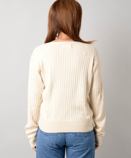 Omekashi（オメカシ）の「ＶネックRIBニットカーディガン（カーディガン/ボレロ・レディース・ブラウン/オフホワイト/グレー/ブルー/ブラック・ﾌﾘ-）」の10枚目の写真