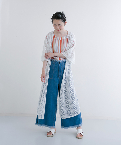 MERLOT（メルロー）の「シースルー総レースガウン0033（カーディガン/ボレロ・レディース・オフホワイト/ブラック・FREE）」の4枚目の写真