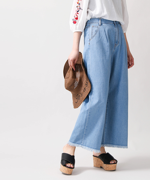 WEGO（ウィゴー）の「WEGO/フリンジデニムワイドパンツ（デニムパンツ・レディース・ライトインディゴブルー/インディゴブルー/ダークインディゴブルー・MEDIUM/LARGE）」の18枚目の写真