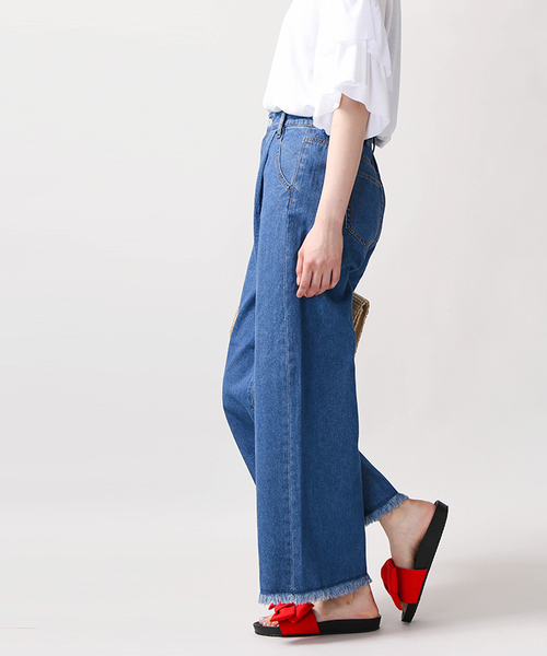 WEGO（ウィゴー）の「WEGO/フリンジデニムワイドパンツ（デニムパンツ・レディース・ライトインディゴブルー/インディゴブルー/ダークインディゴブルー・MEDIUM/LARGE）」の16枚目の写真