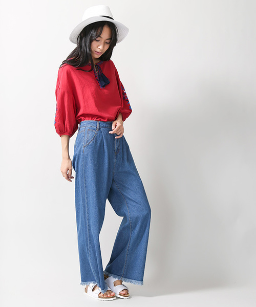 WEGO（ウィゴー）の「WEGO/フリンジデニムワイドパンツ（デニムパンツ・レディース・ライトインディゴブルー/インディゴブルー/ダークインディゴブルー・MEDIUM/LARGE）」の6枚目の写真