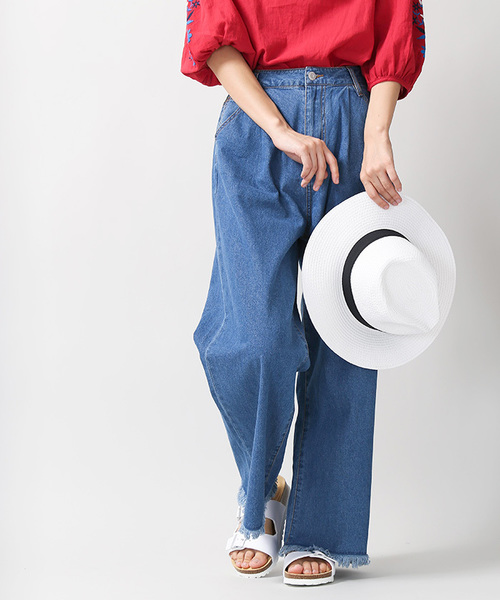 WEGO（ウィゴー）の「WEGO/フリンジデニムワイドパンツ（デニムパンツ・レディース・ライトインディゴブルー/インディゴブルー/ダークインディゴブルー・MEDIUM/LARGE）」の9枚目の写真