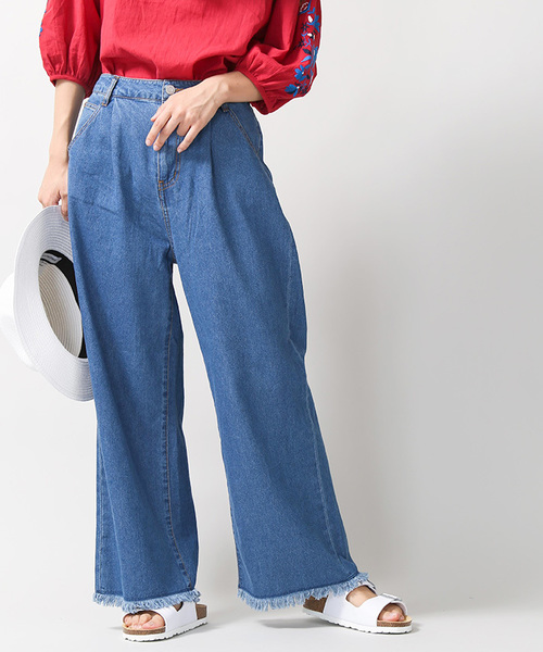 WEGO（ウィゴー）の「WEGO/フリンジデニムワイドパンツ（デニムパンツ・レディース・ライトインディゴブルー/インディゴブルー/ダークインディゴブルー・MEDIUM/LARGE）」の10枚目の写真