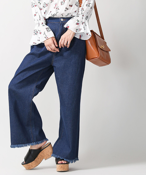 WEGO（ウィゴー）の「WEGO/フリンジデニムワイドパンツ（デニムパンツ・レディース・ライトインディゴブルー/インディゴブルー/ダークインディゴブルー・MEDIUM/LARGE）」の12枚目の写真