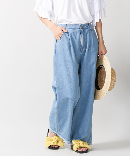 WEGO（ウィゴー）の「WEGO/フリンジデニムワイドパンツ（デニムパンツ・レディース・ライトインディゴブルー/インディゴブルー/ダークインディゴブルー・MEDIUM/LARGE）」の13枚目の写真