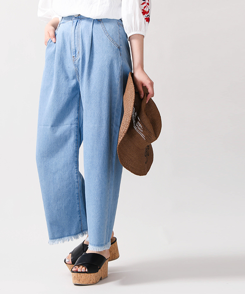 WEGO（ウィゴー）の「WEGO/フリンジデニムワイドパンツ（デニムパンツ・レディース・ライトインディゴブルー/インディゴブルー/ダークインディゴブルー・MEDIUM/LARGE）」の5枚目の写真