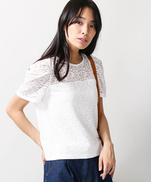 WEGO（ウィゴー）の「WEGO/パフスリーブレースカットソー（Tシャツ/カットソー・レディース・オフホワイト/ブラック/カーキ/ワイン・FREE）」の2枚目の写真