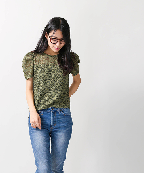 WEGO（ウィゴー）の「WEGO/パフスリーブレースカットソー（Tシャツ/カットソー・レディース・オフホワイト/ブラック/カーキ/ワイン・FREE）」の22枚目の写真