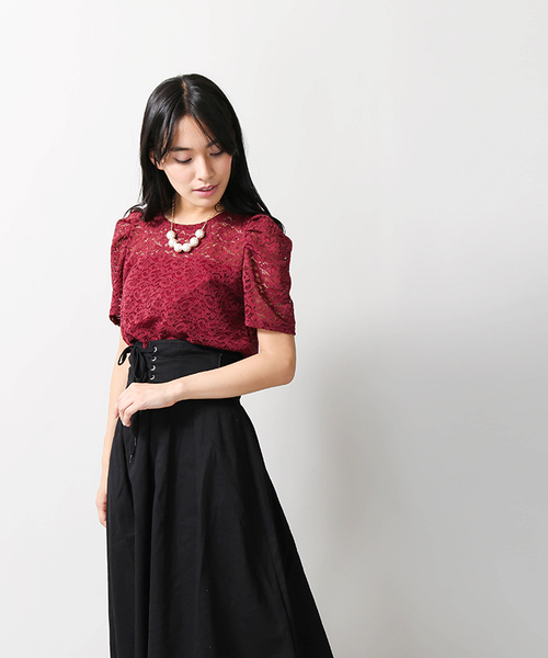 WEGO（ウィゴー）の「WEGO/パフスリーブレースカットソー（Tシャツ/カットソー・レディース・オフホワイト/ブラック/カーキ/ワイン・FREE）」の20枚目の写真