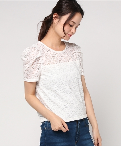 WEGO（ウィゴー）の「WEGO/パフスリーブレースカットソー（Tシャツ/カットソー・レディース・オフホワイト/ブラック/カーキ/ワイン・FREE）」の19枚目の写真