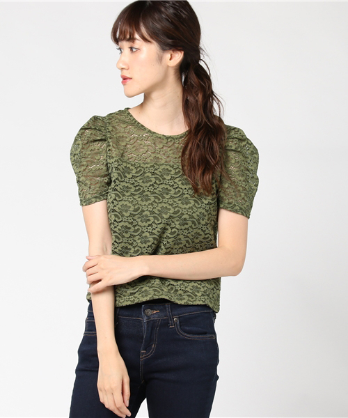 WEGO（ウィゴー）の「WEGO/パフスリーブレースカットソー（Tシャツ/カットソー・レディース・オフホワイト/ブラック/カーキ/ワイン・FREE）」の17枚目の写真