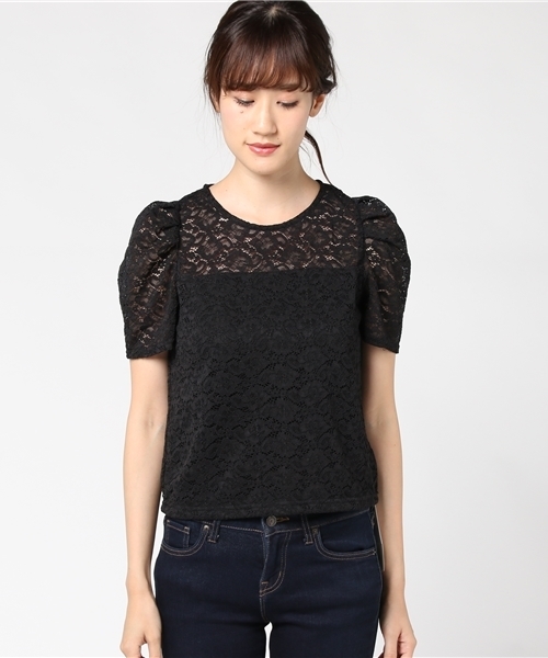 WEGO（ウィゴー）の「WEGO/パフスリーブレースカットソー（Tシャツ/カットソー・レディース・オフホワイト/ブラック/カーキ/ワイン・FREE）」の5枚目の写真