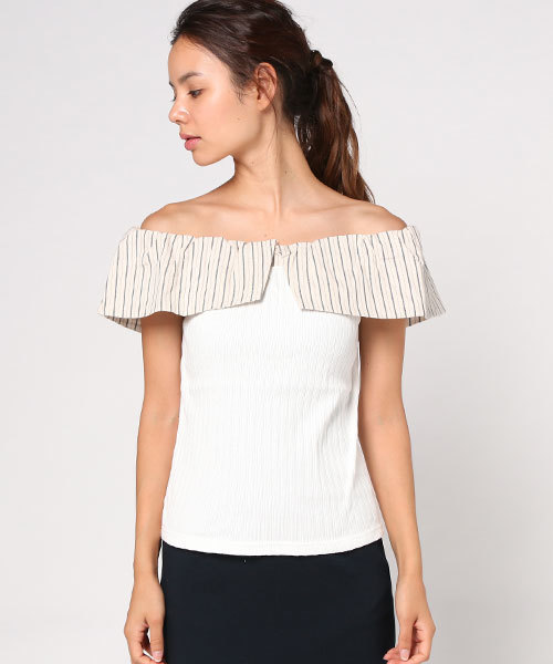 MOUSSY（マウジー）の「WIDE COLLAR OFF SHOULDER TOP（タンクトップ・レディース・ホワイト系その他/ライトブラウン/ブラック・FREE）」の4枚目の写真