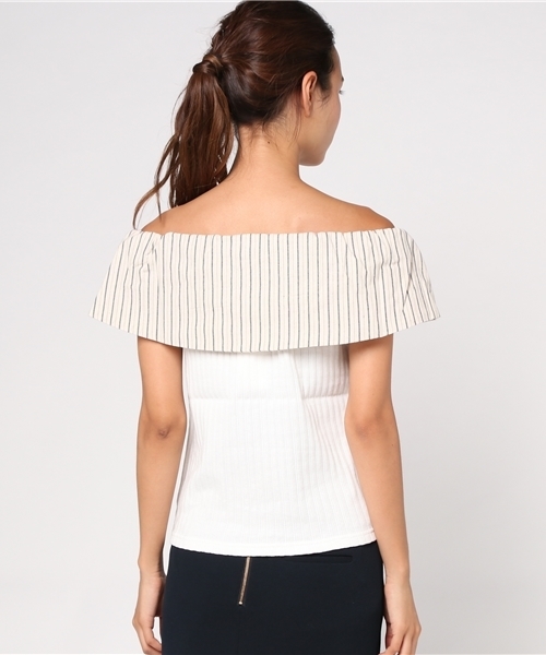 MOUSSY（マウジー）の「WIDE COLLAR OFF SHOULDER TOP（タンクトップ・レディース・ホワイト系その他/ライトブラウン/ブラック・FREE）」の6枚目の写真