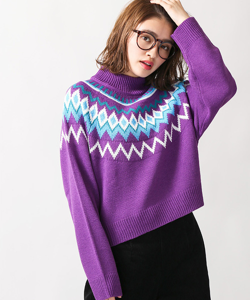 WEGO(ウィゴー)の「WEGO/ノルディックニット(ニット/セーター・レディース・オフホワイト/ブラウン/パープル・FREE)」の3枚目の写真