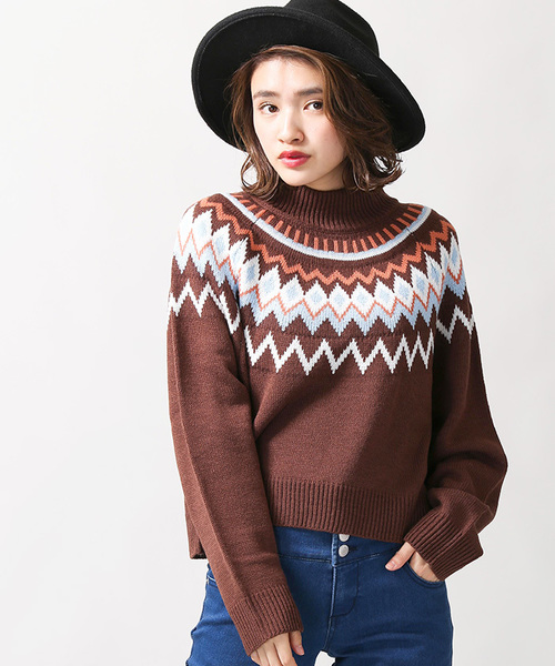 WEGO(ウィゴー)の「WEGO/ノルディックニット(ニット/セーター・レディース・オフホワイト/ブラウン/パープル・FREE)」の2枚目の写真