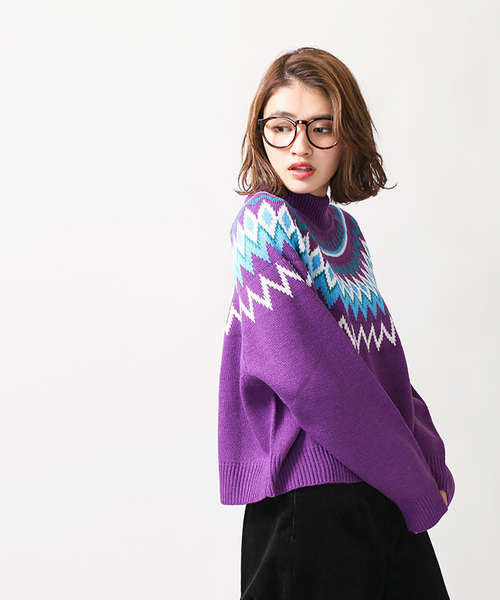 WEGO(ウィゴー)の「WEGO/ノルディックニット(ニット/セーター・レディース・オフホワイト/ブラウン/パープル・FREE)」の6枚目の写真