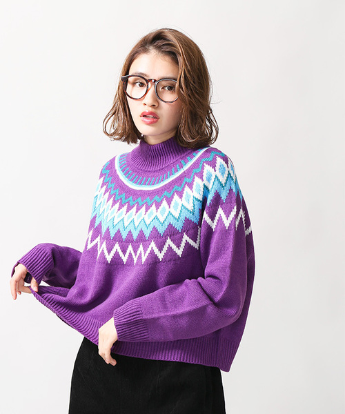 WEGO(ウィゴー)の「WEGO/ノルディックニット(ニット/セーター・レディース・オフホワイト/ブラウン/パープル・FREE)」の12枚目の写真