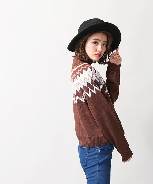 WEGO(ウィゴー)の「WEGO/ノルディックニット(ニット/セーター・レディース・オフホワイト/ブラウン/パープル・FREE)」の8枚目の写真