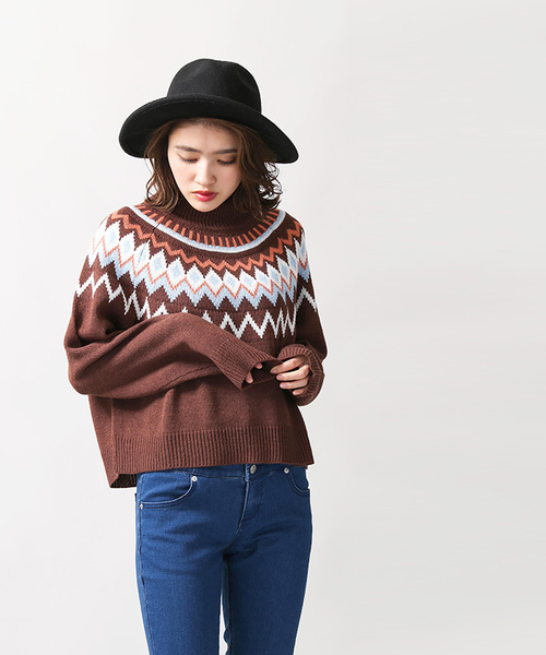 WEGO(ウィゴー)の「WEGO/ノルディックニット(ニット/セーター・レディース・オフホワイト/ブラウン/パープル・FREE)」の4枚目の写真