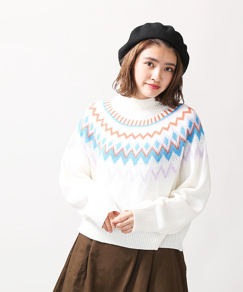 WEGO(ウィゴー)の「WEGO/ノルディックニット(ニット/セーター・レディース・オフホワイト/ブラウン/パープル・FREE)」の14枚目の写真