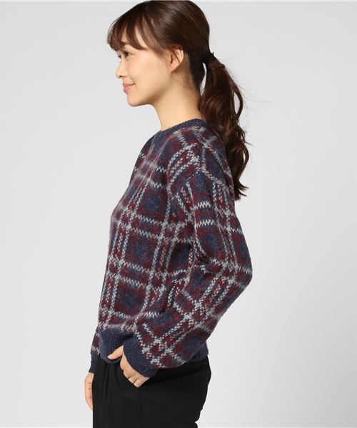 Samansa Mos2（サマンサ モスモス）の「チェックジャガードニットプルオーバー（ニット/セーター・レディース・ベージュ/ネイビー/カーキ・ﾌﾘ-）」の8枚目の写真