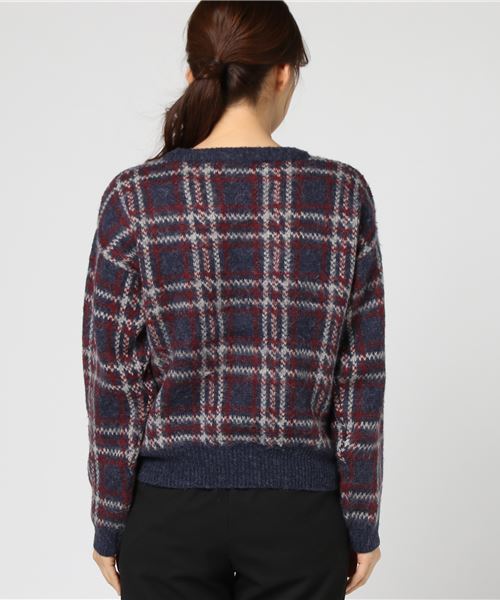 Samansa Mos2（サマンサ モスモス）の「チェックジャガードニットプルオーバー（ニット/セーター・レディース・ベージュ/ネイビー/カーキ・ﾌﾘ-）」の5枚目の写真