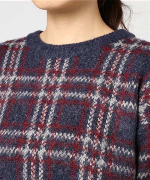 Samansa Mos2（サマンサ モスモス）の「チェックジャガードニットプルオーバー（ニット/セーター・レディース・ベージュ/ネイビー/カーキ・ﾌﾘ-）」の7枚目の写真
