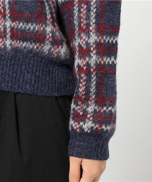 Samansa Mos2（サマンサ モスモス）の「チェックジャガードニットプルオーバー（ニット/セーター・レディース・ベージュ/ネイビー/カーキ・ﾌﾘ-）」の6枚目の写真