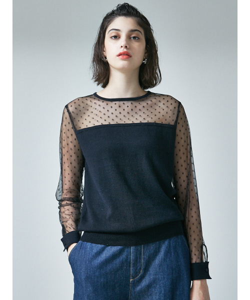 MYSELF ABAHOUSE（マイセルフアバハウス）の「【WEB限定】ドットチュールコンビニットプルオーバー（ニット/セーター・レディース・ブラック/ネイビー・SMALL/MEDIUM）」の2枚目の写真