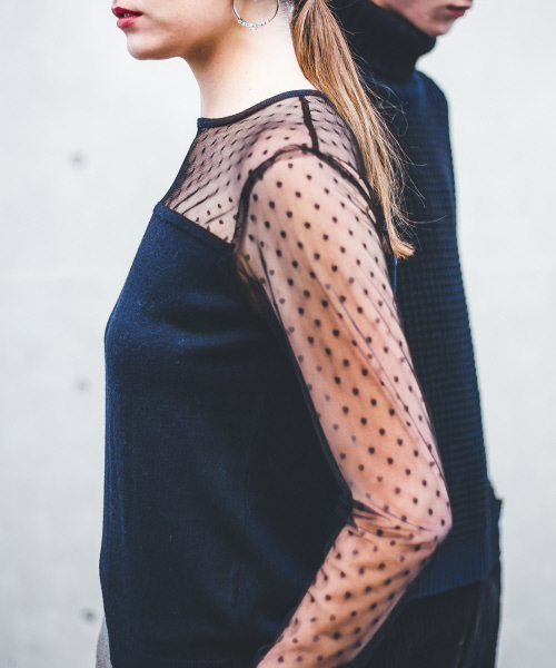 MYSELF ABAHOUSE（マイセルフアバハウス）の「【WEB限定】ドットチュールコンビニットプルオーバー（ニット/セーター・レディース・ブラック/ネイビー・SMALL/MEDIUM）」の12枚目の写真