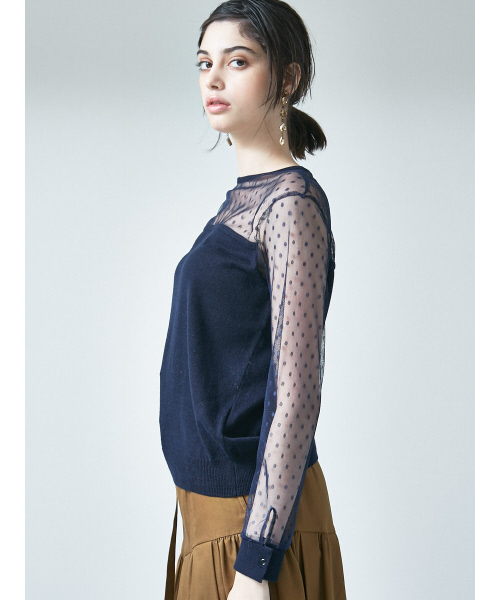 MYSELF ABAHOUSE（マイセルフアバハウス）の「【WEB限定】ドットチュールコンビニットプルオーバー（ニット/セーター・レディース・ブラック/ネイビー・SMALL/MEDIUM）」の7枚目の写真