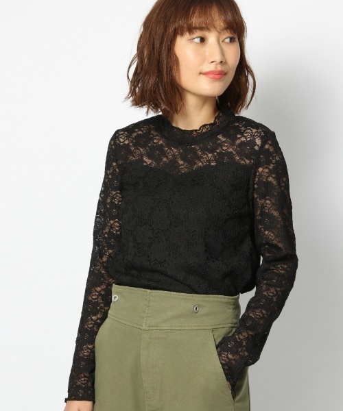 laboratory work（ラボラトリーワーク）の「ハイネックプリーツレースプルオーバー（Tシャツ/カットソー・レディース・ホワイト/ブラック・MEDIUM）」の2枚目の写真