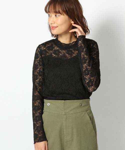 laboratory work（ラボラトリーワーク）の「ハイネックプリーツレースプルオーバー（Tシャツ/カットソー・レディース・ホワイト/ブラック・MEDIUM）」の3枚目の写真